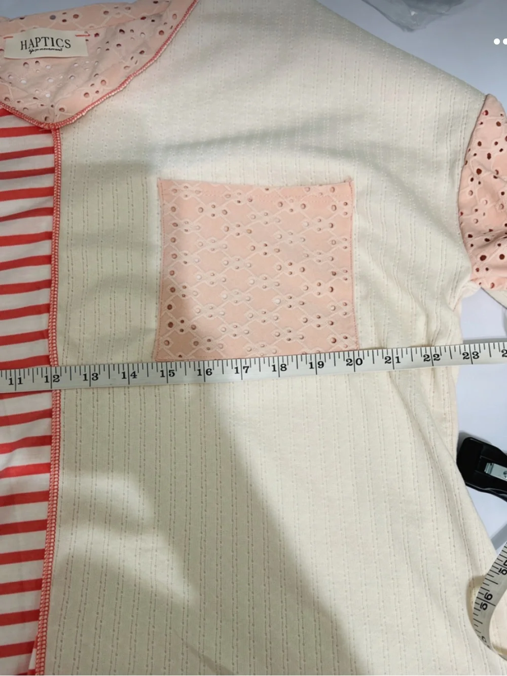 HAPTICS Boho Colorblock Eyelet Stripe Top Peach Cream M New in Bag - Picture 3 of 15